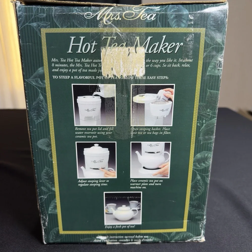 Mrs Tea by Mr Coffee Hot Tea Maker 6 Cup Ceramic Pot White Vintage NEW Open Box